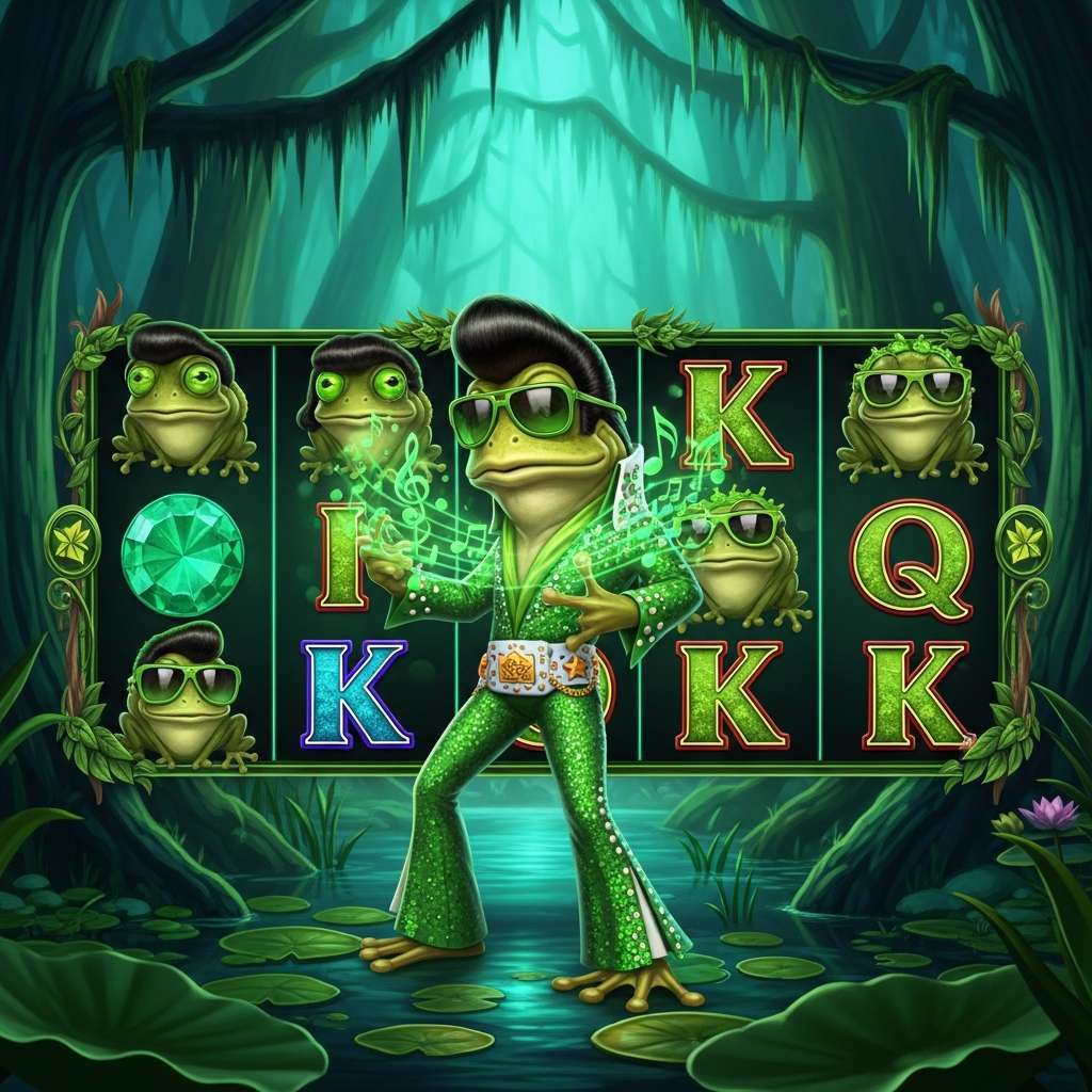 Elvis Frog in Vegas People playing poker with a dealer at a casino table